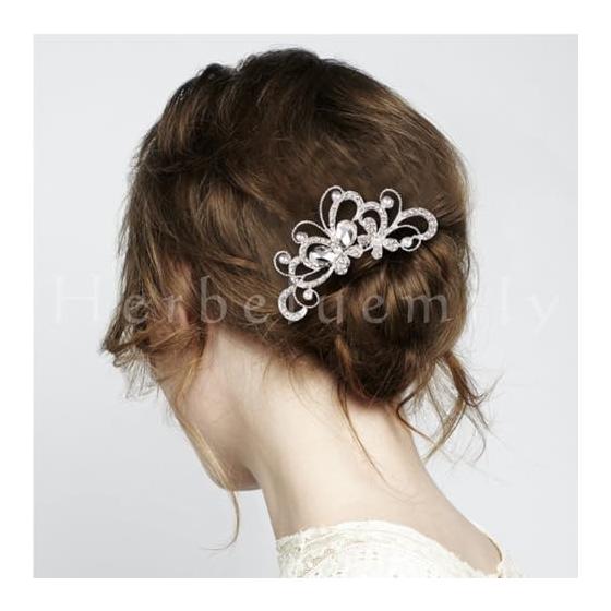 Herbeluemily Hair Comb Hairpin Hair Accessories Pearl Hair Ornaments Formal Party Hair Silver B HM-0148-R06-B Elegant Glamorous Updo Wedding Bridal