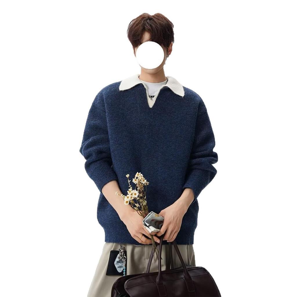 Men's Retro Knit Polo: Stylish Lapel Two-Piece Sweater in Casual, Luxurious Style.