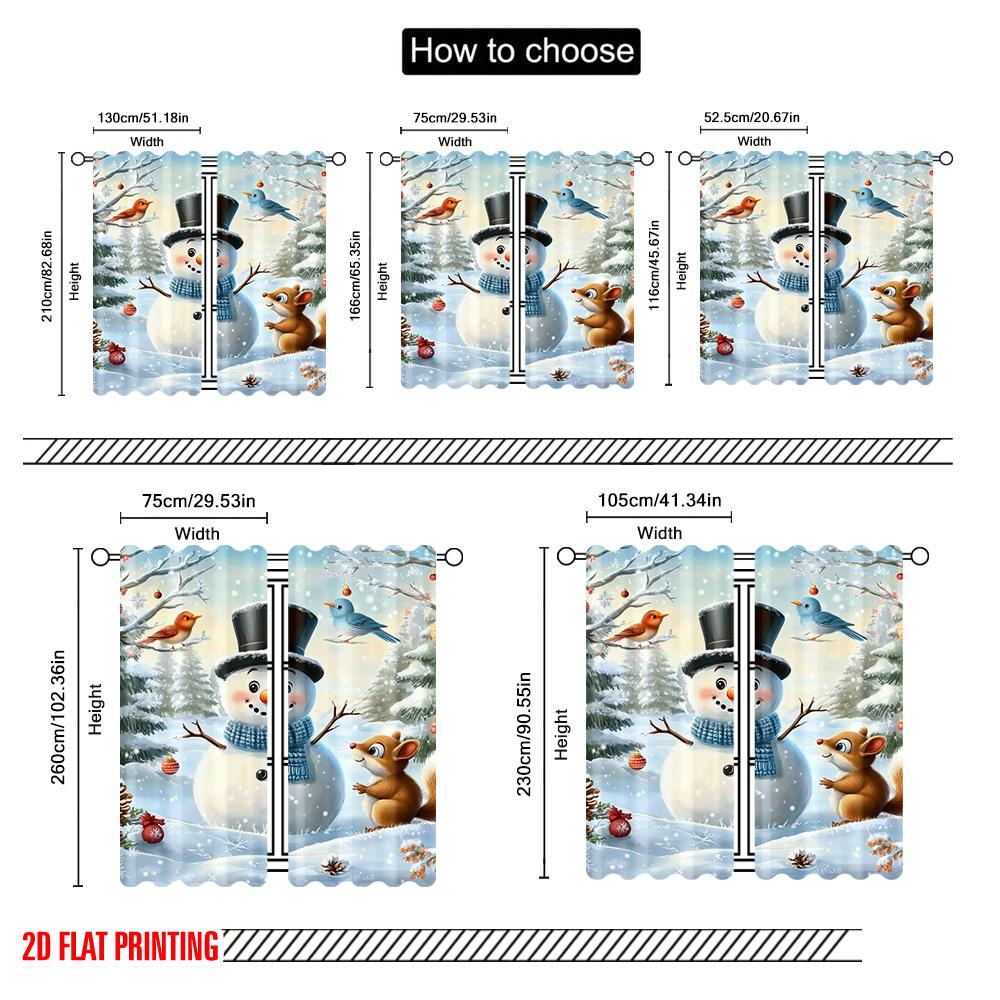 Set Of 2 Flat Printing Merry Christmas Popular Curtain Winter Snowman Polyester Without Electricity Holiday Machine Washable