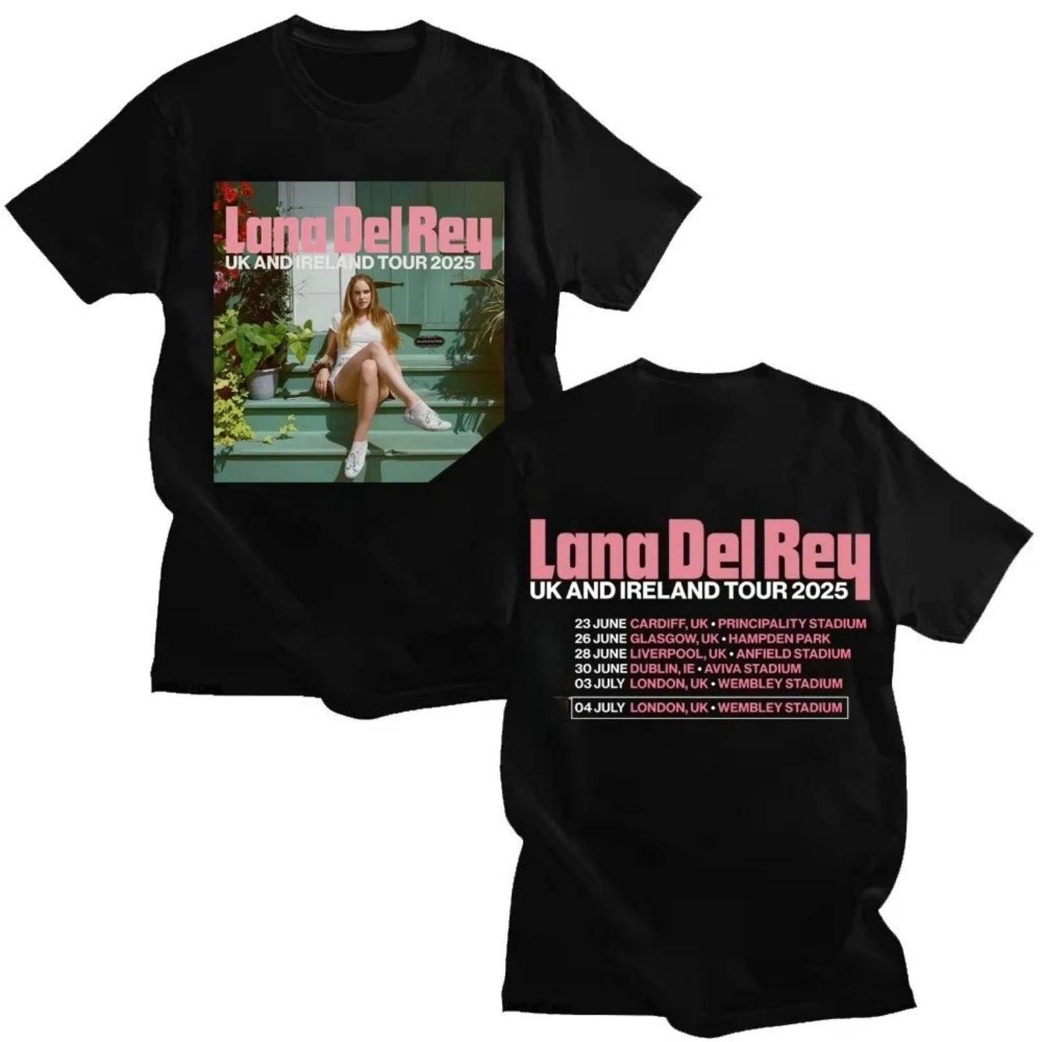 

Весна_Лето 2026 Lana Del Rey UK и Ирландия Тур Хип-хоп Мода Хит Футболка Y2K Уличная одежда S чёрный