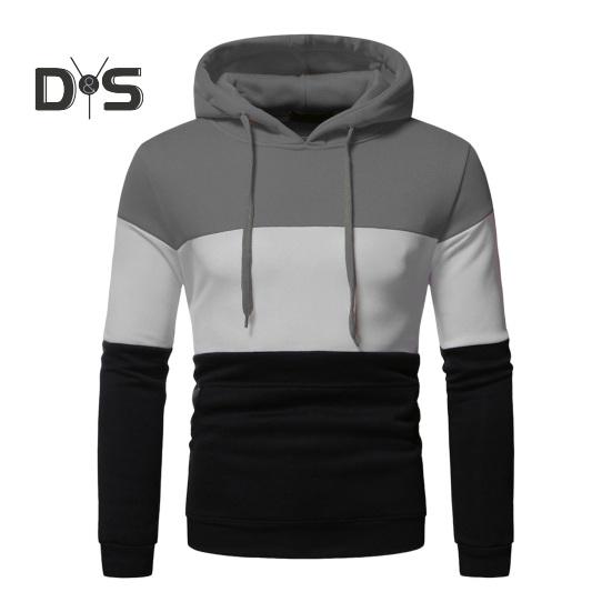 

Мужская толстовка с капюшоном на осень-зиму с цветными блоками, длинными рукавами, большим карманом, с капюшоном в стиле ретро, тонкая свободная повседневная школьная одежда, повседневный спортивный топ M серый