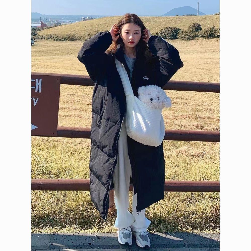 Three Stripes Long Down Jacket Women's Winter New Wide Korean Style Pine Jacket Over-the-Knee Padded Jacket Thickened Jacket