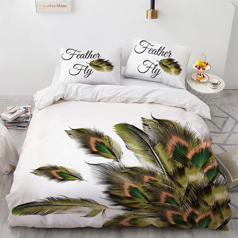 Feathers Duvet Cover Set Western Feather Setting Pigmented Decorative Polyester Bedding Set With Pillowcase King Queen Full Size