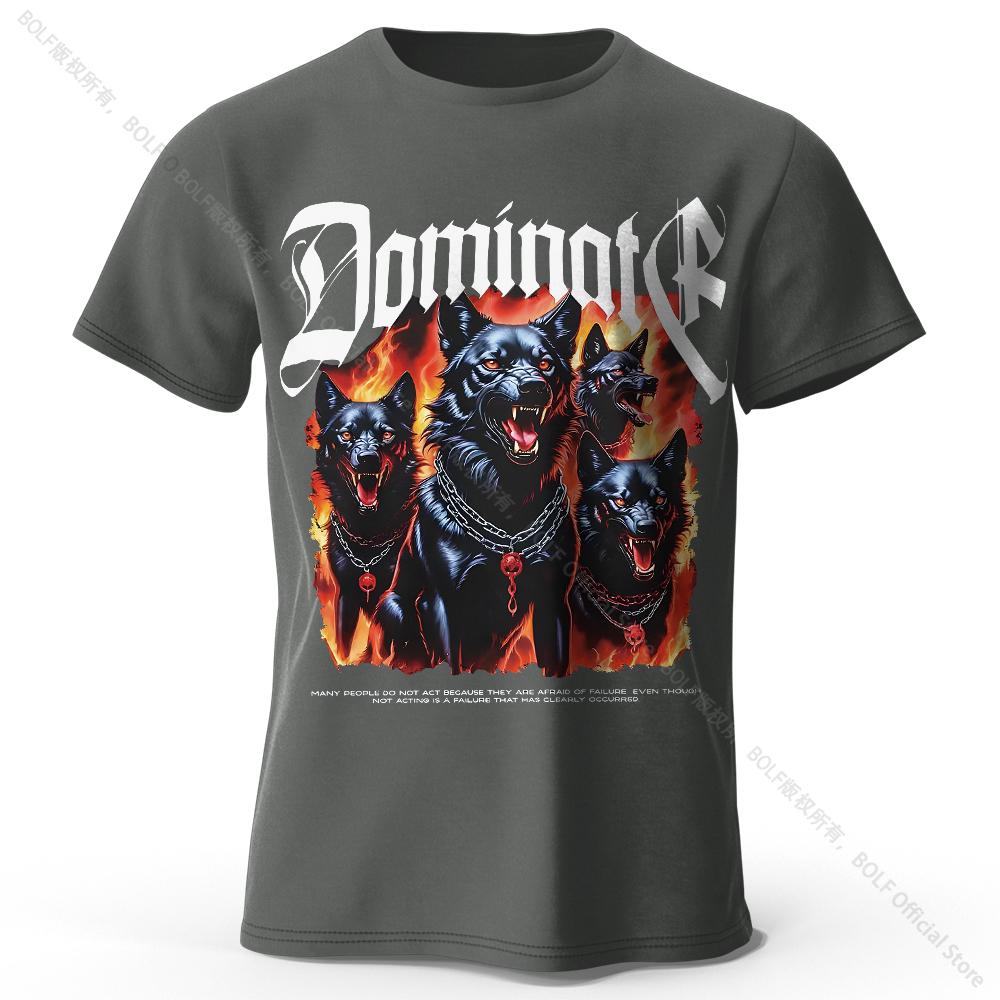 Men's Wolf Darkness Printed T-Shirt 100% Cotton Oversized Street Graphic Tees for Men Women Summer Tops