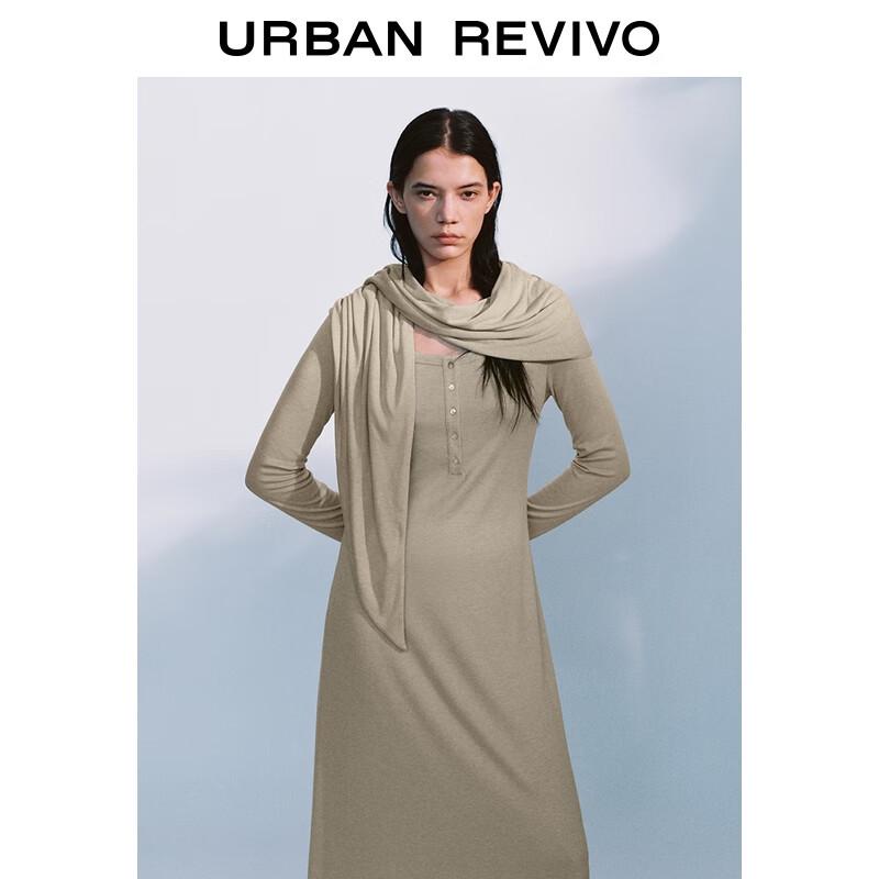 

UR 2025 Autumn Women s Casual Shawl Tie Button Slim A-Line Dress S