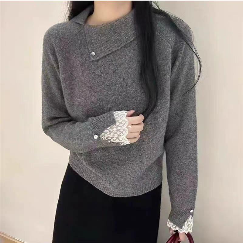 

Женский стильный вязаный пуловер 2025 – Шикарный осенний свитер с длинным рукавом One Size (fit for 90-140 jin) серый