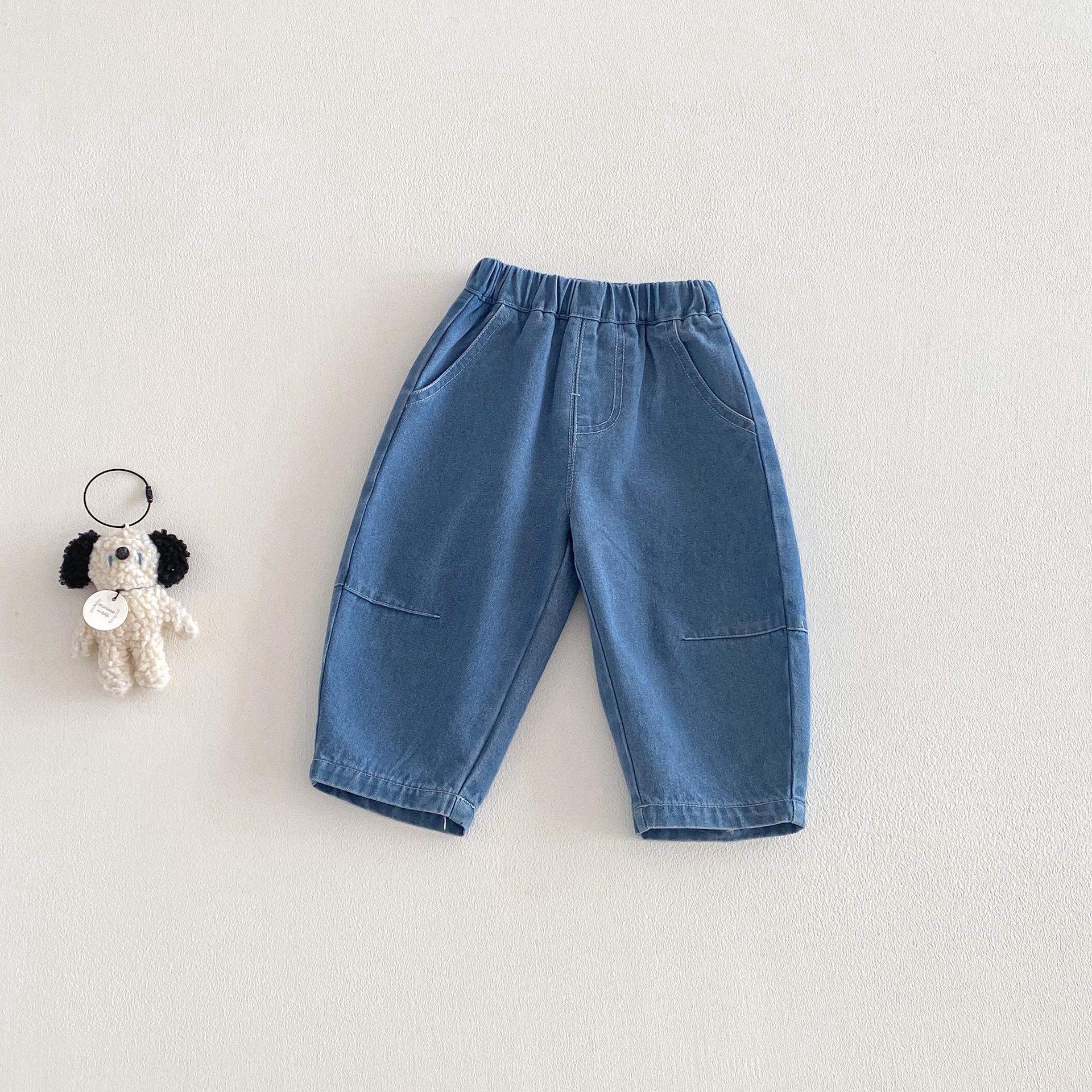 

Kids Spring 2026 Plain Color Jeans - Boys Fashionable Korean-Style Casual Soft Pants 73 світло-синій колір