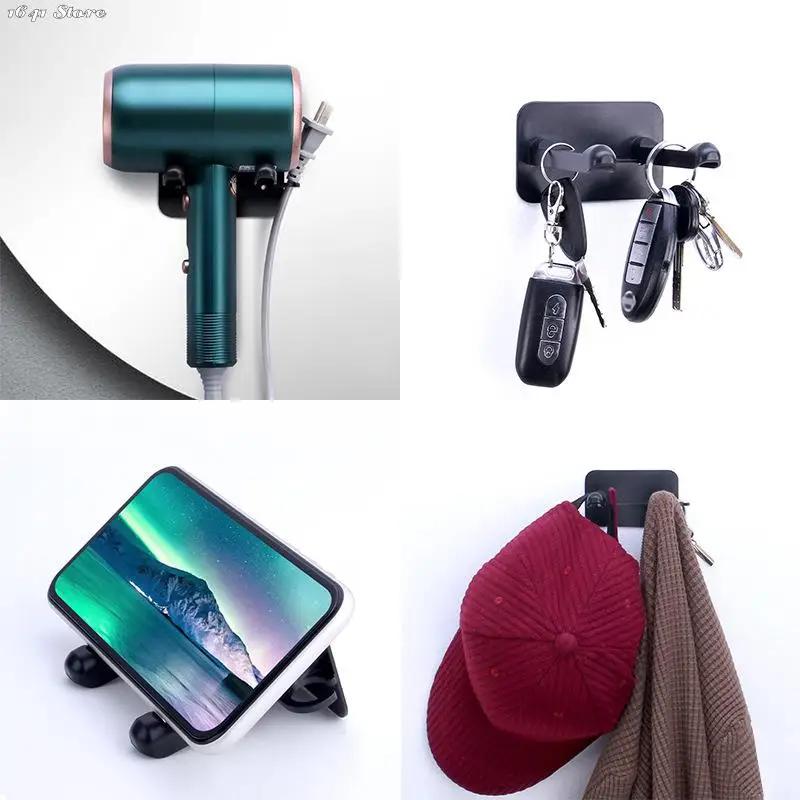 2pecs Bathroom Hair Dryer Holder Blower Home Organizer Adhesive Wall Mounted Nail Free No Trace Stickers Hair Care Dryer Storage Rack