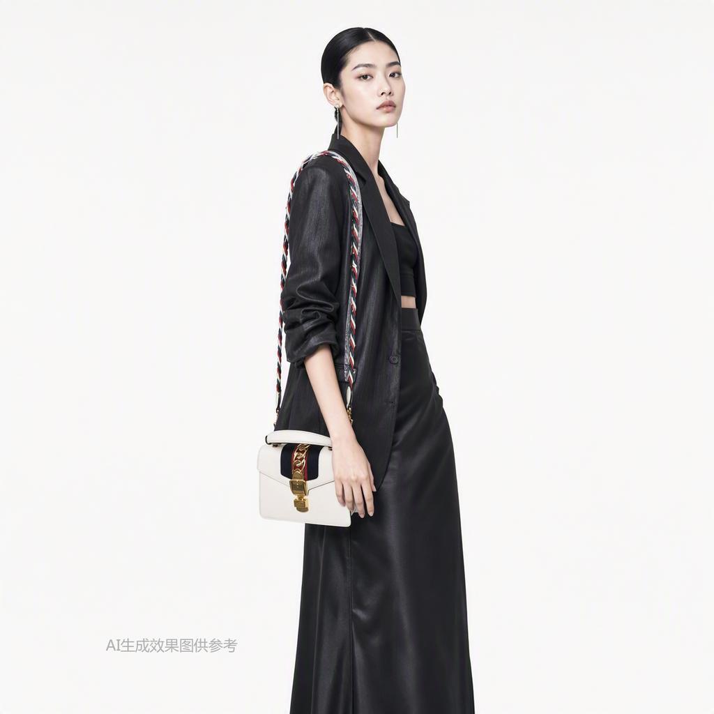 [Pre-Owned] Sylvie Gold Buckle Striped Web Leather Mini Tote Shoulder Crossbody Bag - Very Good #1TKF1TV