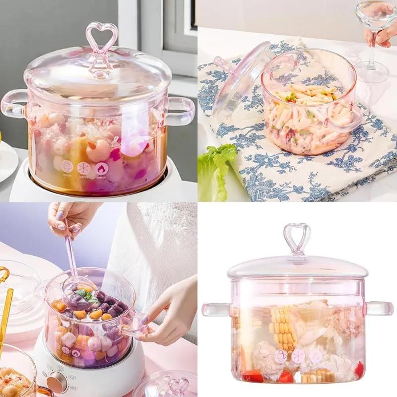 Aesthetic Glass Soup Pot Cookware Resistant Binaural Saucepan Pasta Stovetop Stew Cooking Pot Stockpot Kitchen Accessories Tool