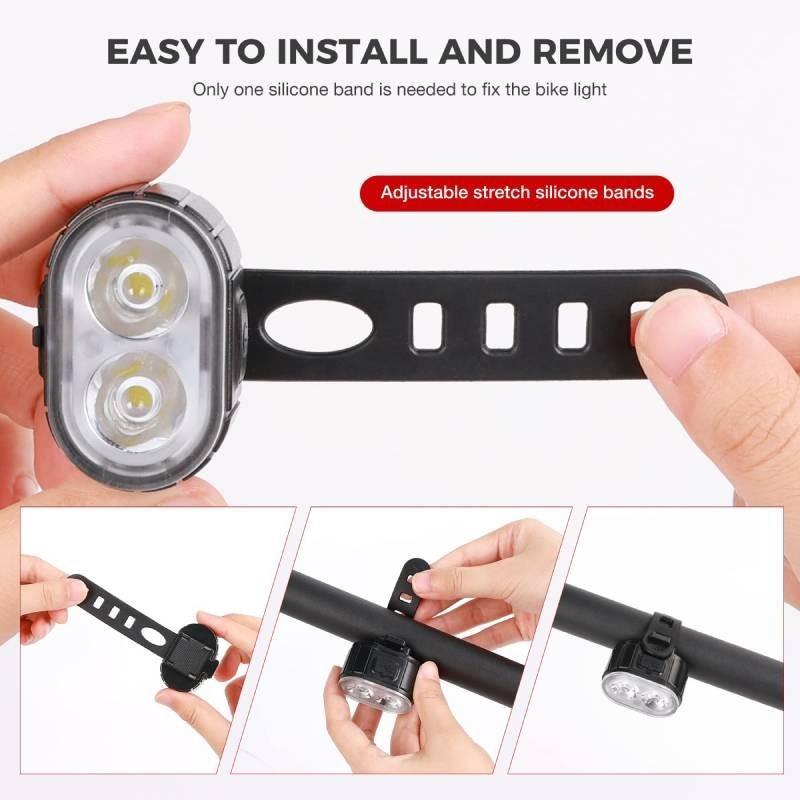Światła Rowerowe Wodoodporne LED Przednie Tylne LED USB Ładowalne Zestaw Lampki Czołowej i Tylnej Jasna Latarka Bezpieczeństwa Światła Rowerowe