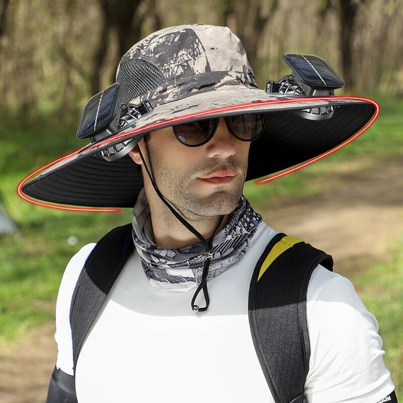 Breathable Fabric Hat with Fan Camouflage Print Solar Fan Cap with Brim Usb Charging for Outdoor Activities Unisex for Fishing