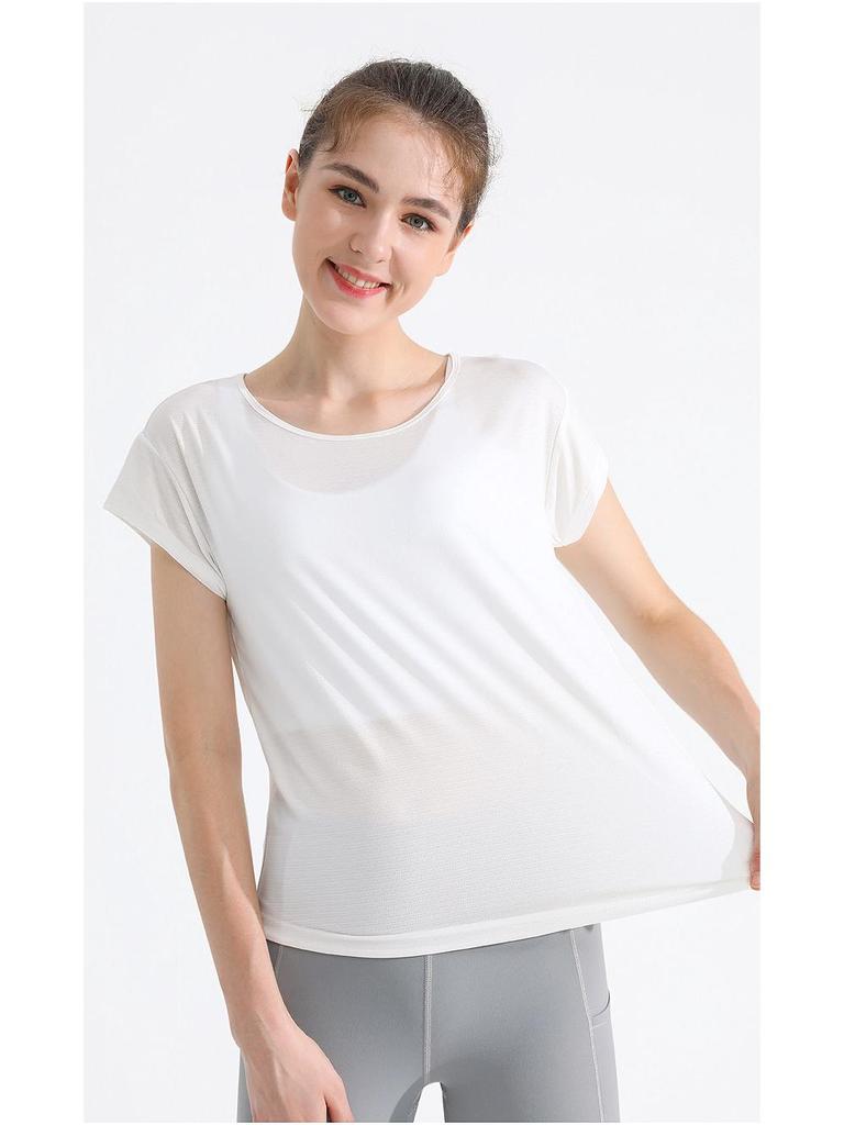 Damen Schnelltrocknendes Atmungsaktives Yoga- und Lauf-T-Shirt - Locker Figurschmeichelndes Kurzarm-Oberteil