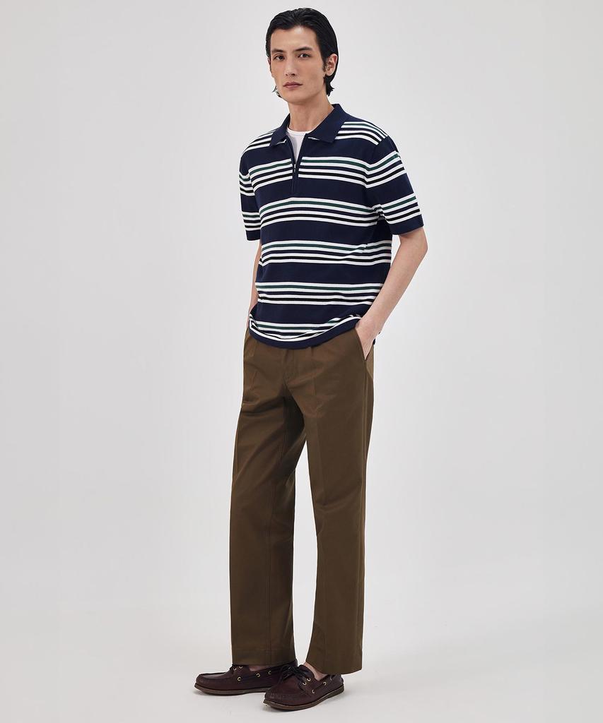 THEKNITCOMPANY Orea Stripe Zipper Polo Shirt - Astral Navy