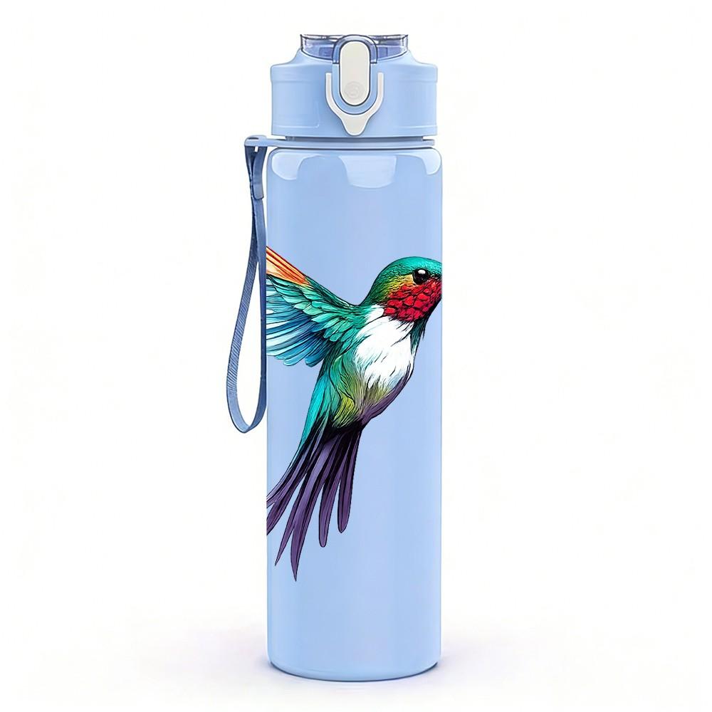 1PC Colorful Hummingbird Bird Art Print 750ml Color Plastic Sports Water Bottle Leakproof Flip Straw Lid Suitable for Sports Office Home Use