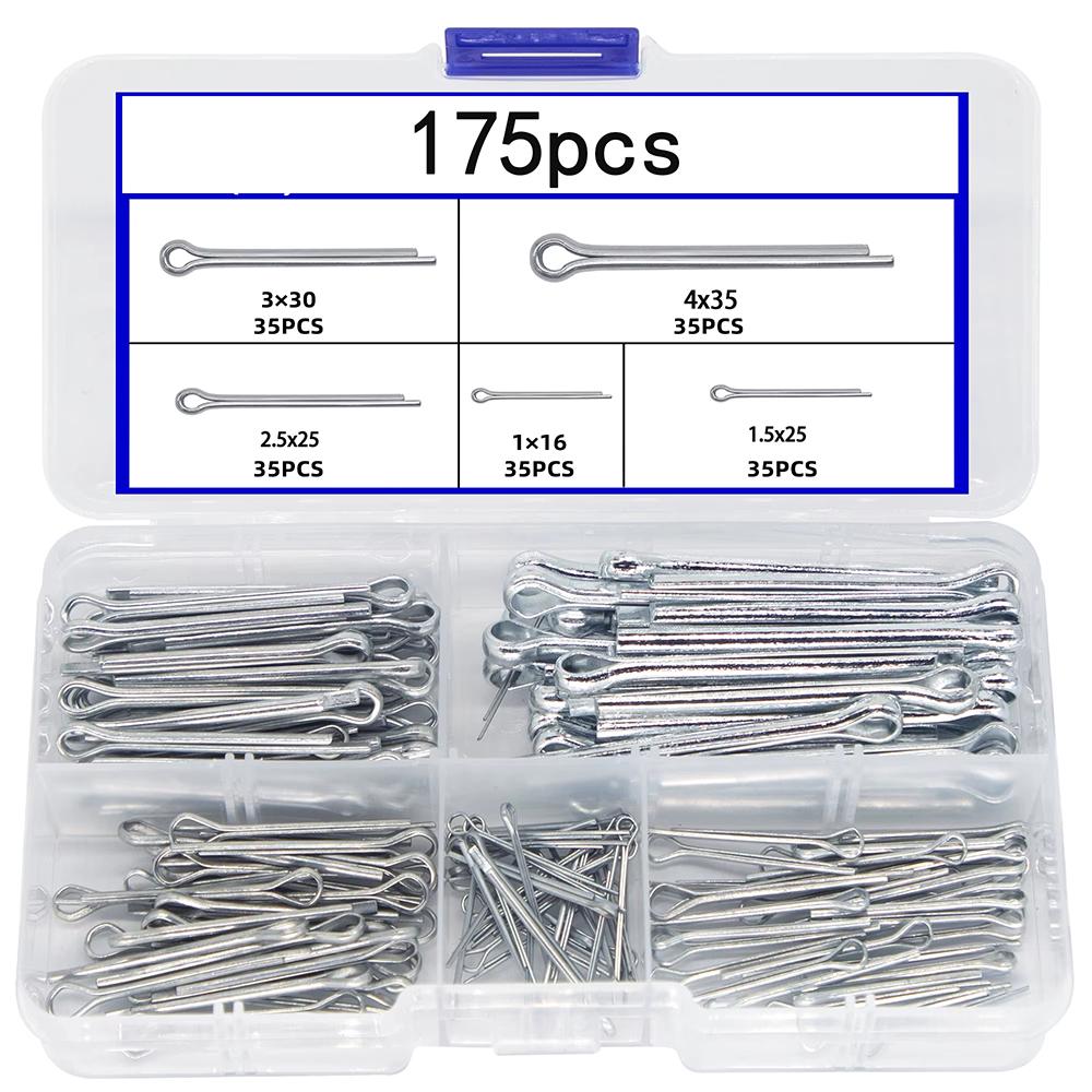 

175PCS Stainless steel cotter pin kit Assorted Sizes 304 Stainless Steel Split Pin Assortment Kit +Box whistle hairpin U-pin 175pcs