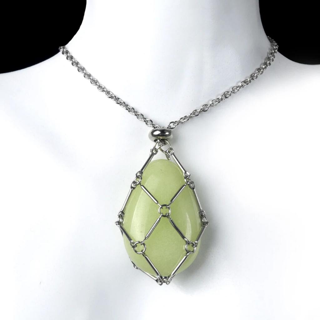 Collar con colgante de jaula ajustable de piedra Natural, cadena de acero inoxidable, Unisex, para regalo de cumpleaños