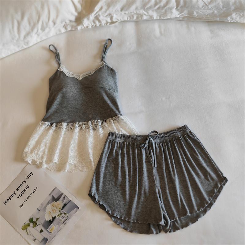 Modal Women's Summer Camisole Pajama Set with Chest Pads - French-Inspired, Sexy, Lightweight Homewear