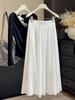 2026 Spring White Elegant Embroidered Midi Skirt: Women's High Waist Hollow Flower Draping Design