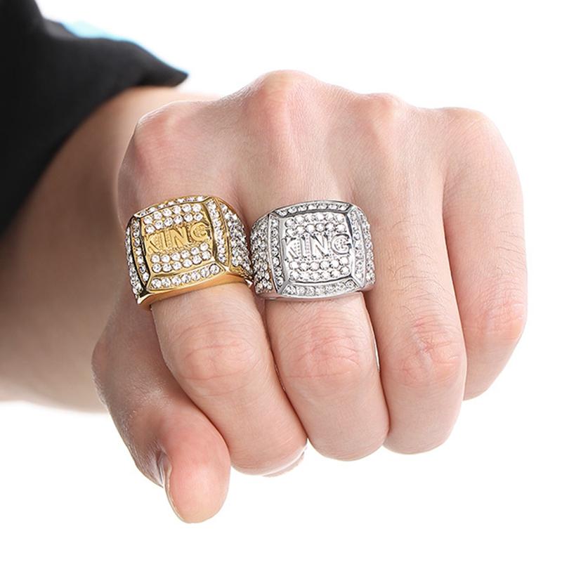 Full Zirconia King's Ring for Men Shiny Hip Hop Stainless Steel Jewelry Male Glamour Gift Square Large Rings Trendy Anillos