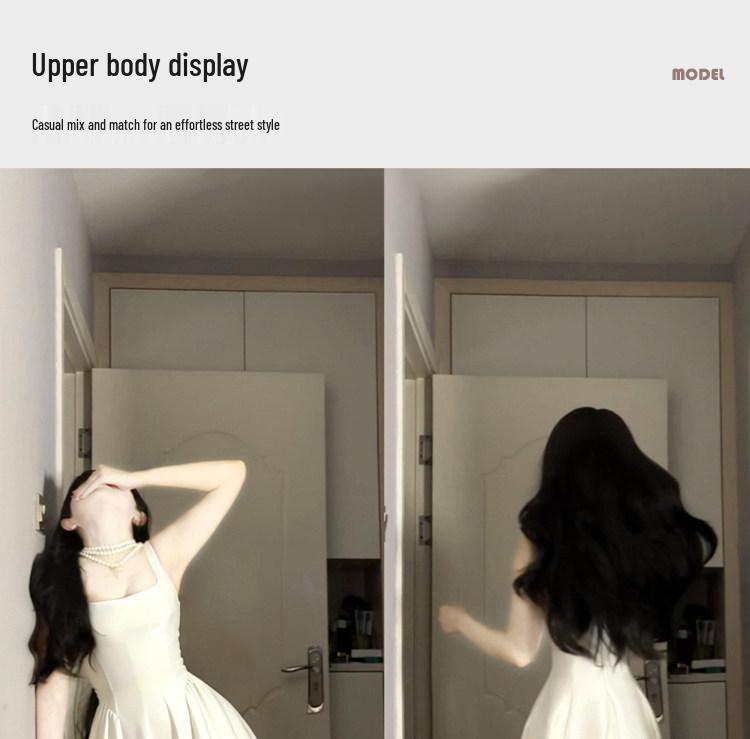 High-End White Sleeveless Slimming Camisole Dress for Girls with Inner Layer - Perfect for Spring Birthdays