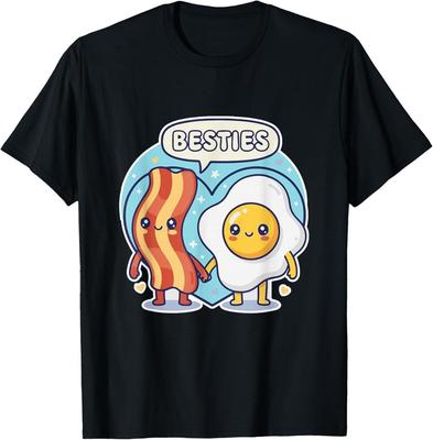 Cute Kawai Bacon Egg Breakfast Besties BFF Friends Couples T-Shirt