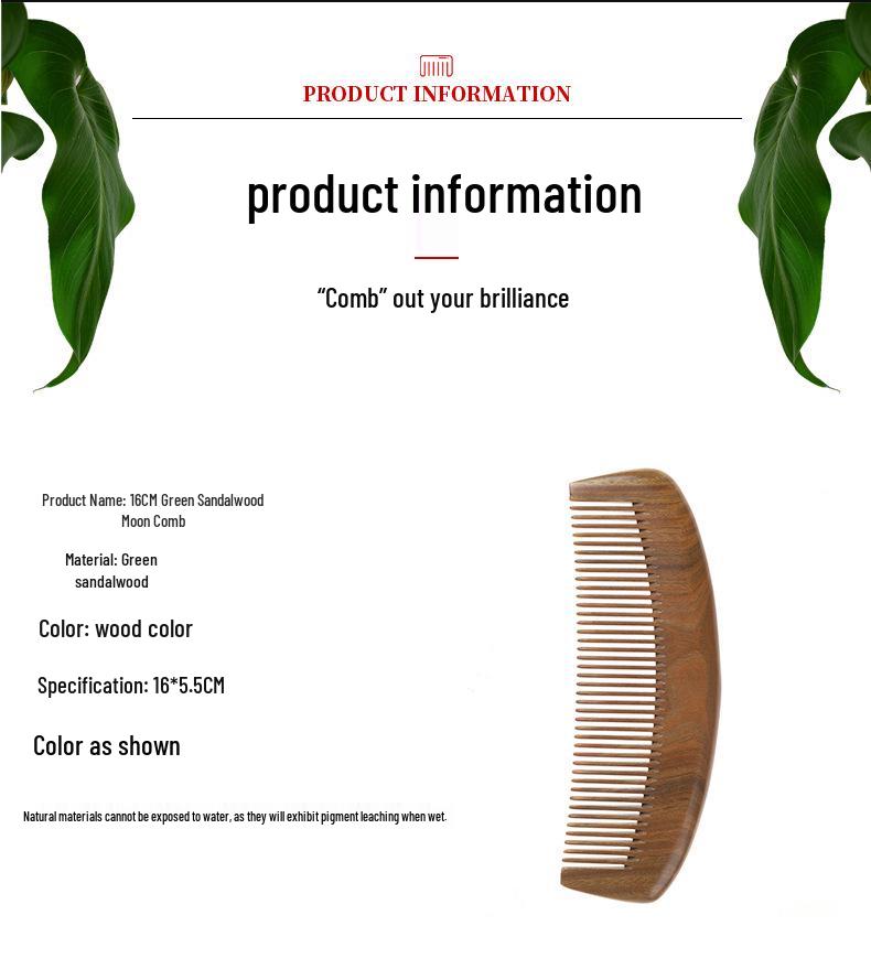Green Sandalwood Comb - Natural Wood Hairdressing Massage Comb for Long Hair