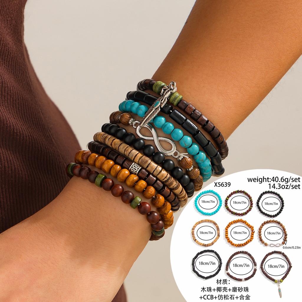 Bracelet Élastique Perles Turquoise Tête de Vache Style Ethnique Rétro Bracelet Personnalisé Maillard Perles Rondes Porté en Accumulation Bijoux