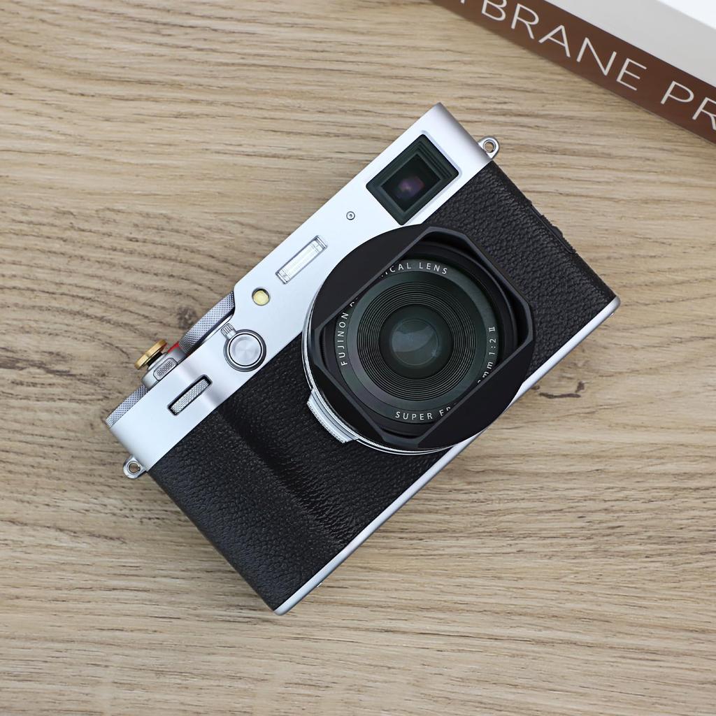 Haoge LH-X54B Square Metal Lens Hood with 49mm Adapter Ring for Fujifilm X100VI Camera, Black