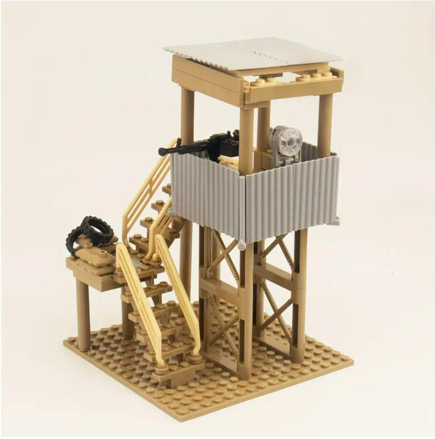 Desert Camouflage Military Building Blocks Set Armored Off-Road Vehicle And Watchtower Scene Assembly Bricks Model Boys Toys