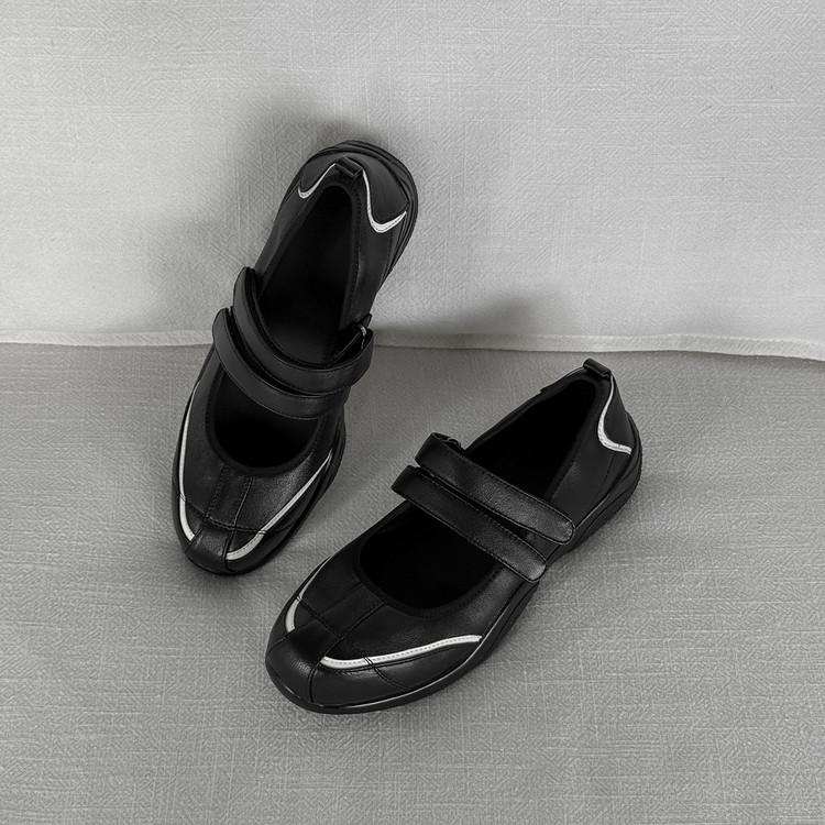 Sheepskin version of Yinyin inner height-increasing sports shoes retro round head double Velcro casual Mary Jane shoes women's training shoes