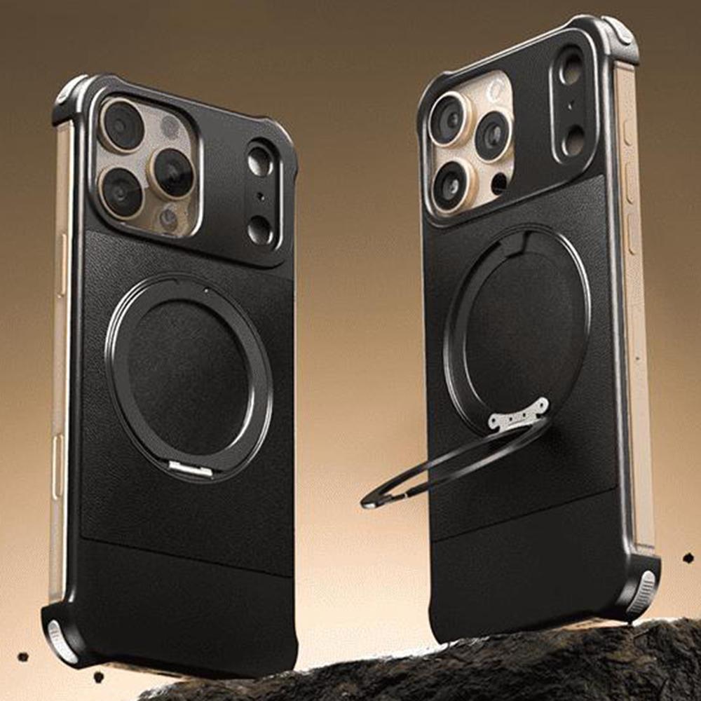 For iPhone 16 Pro Max Magnetic Case with Kickstand Borderless PU+Metal Drop Proof Phone Back Cover