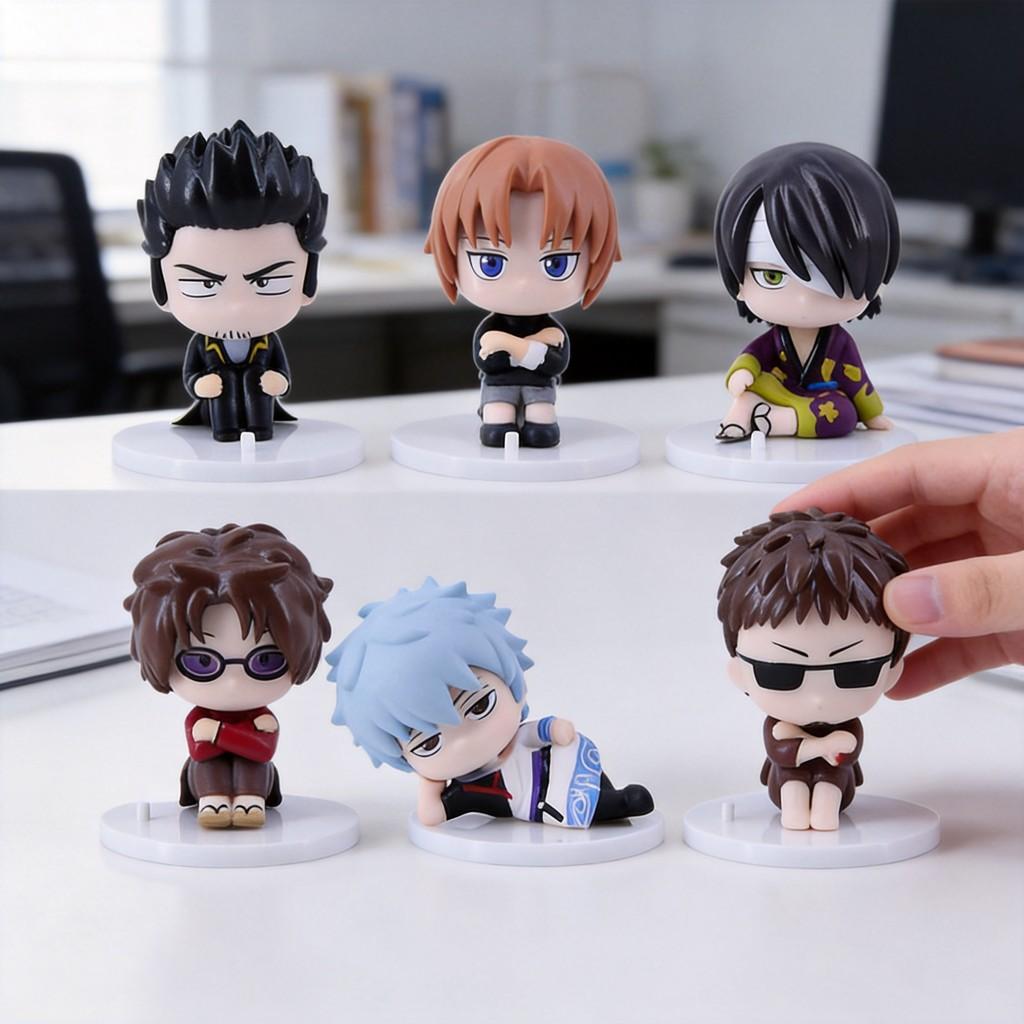 Gintama Pvc Figurine Set With Sitting Characters For Desk Decor And Gift Ideas