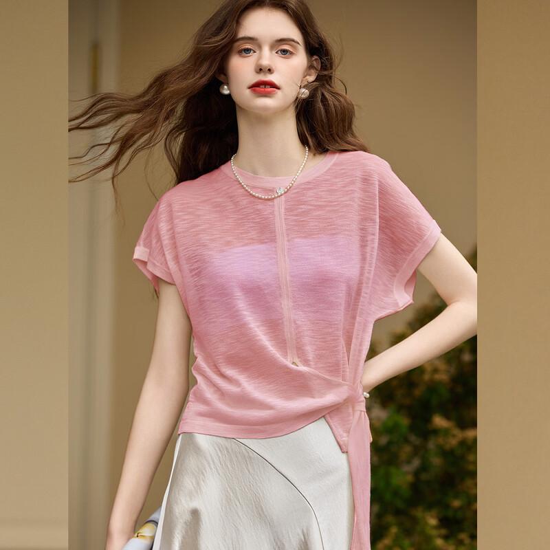 Bailuyu Elegant Tie-Detail Short Sleeve Knit Top