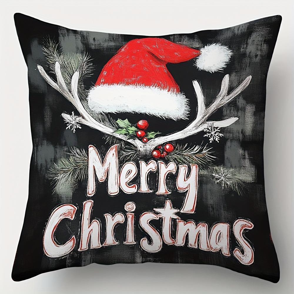 Home Decor Merry Christmas Decorative Pillow Covers Set Pattern Cushion Cover Suitable For Sofa Bedroom Car Pillow Cover