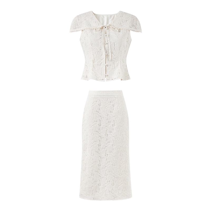Women s Lace Embroidered Two-piece Skirt Set M