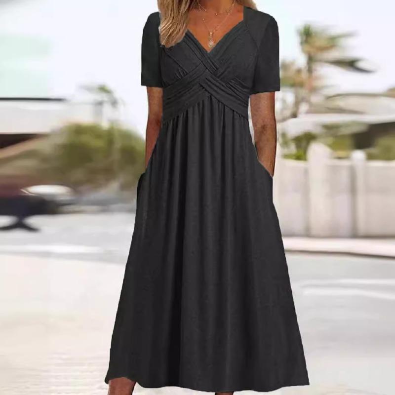 Summer New Solid Color Short Sleeved Dress