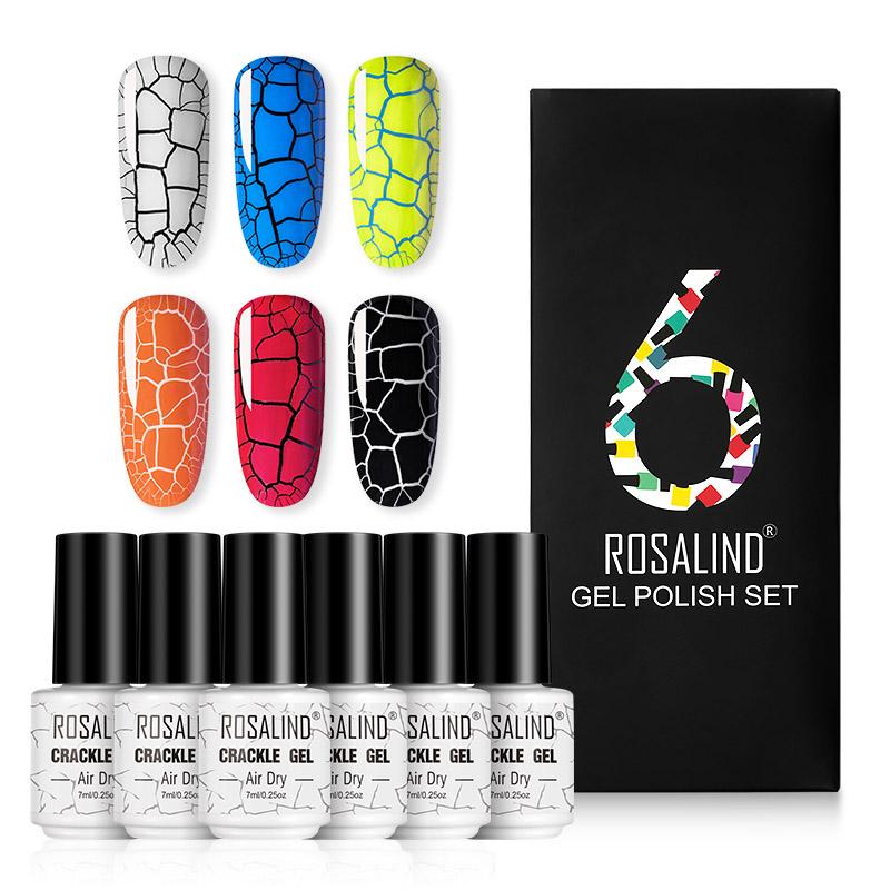 

ROSALIND 7 мл набор гель-лаков с кракле, растрескивающийся лак для ногтей, быстросохнущий гель для дизайна ногтей, 6 шт./лот 6 PCS