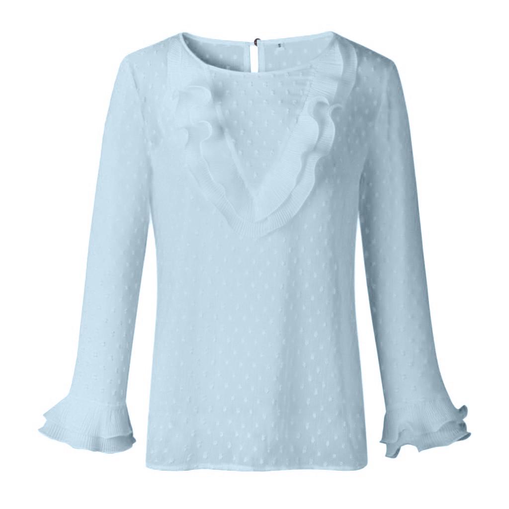 

Женская повседневная кружевная футболка в горошек с длинными рукавами, блузка
