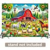 One large farm animal backdrop with a red barn, horses, sheep and chickens - 8x6 feet rural style party backdropDJH
