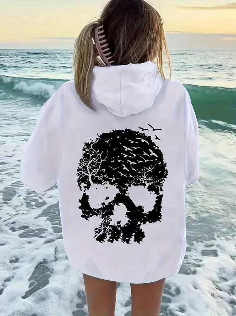 Women's Loose-Fit Halloween Skull Print Hoodie - New Winter Arrival