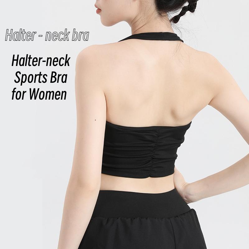 Neck-hanging Large-breasted Beautiful Back Sports Underwear Women's Running Quick-drying Shockproof Gathering Fitness Bra, Wearing Yoga Vest
