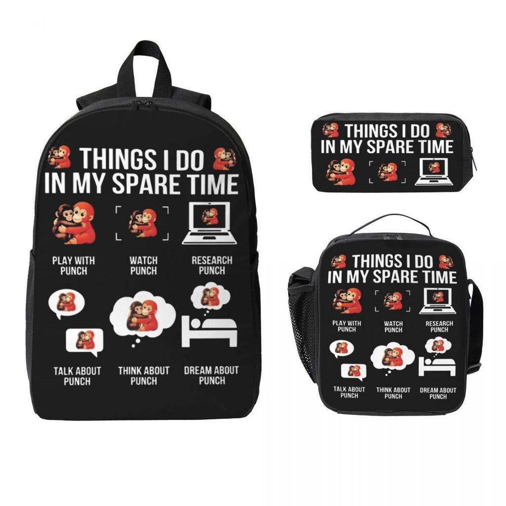 Punch The Monkey Baby Monkey Holding Kids Backpack Lunch Box Pen Bags for Boys Girls Backpacks Lightweight Schoolbag Bookbag Set