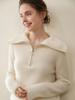 Damen Dick gestrickter Kaschmirpullover - Großer Reverskragen, Polo-Kragen mit halbem Reißverschluss, Vielseitige lockere Passform für Herbst und Winter
