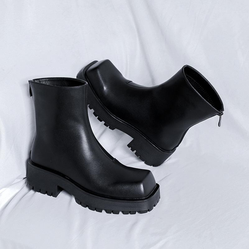 Pánské podzimní kotníkové boty s hranatou špičkou, vysokým svrškem, silnou podrážkou a zadním zipem 8118-R