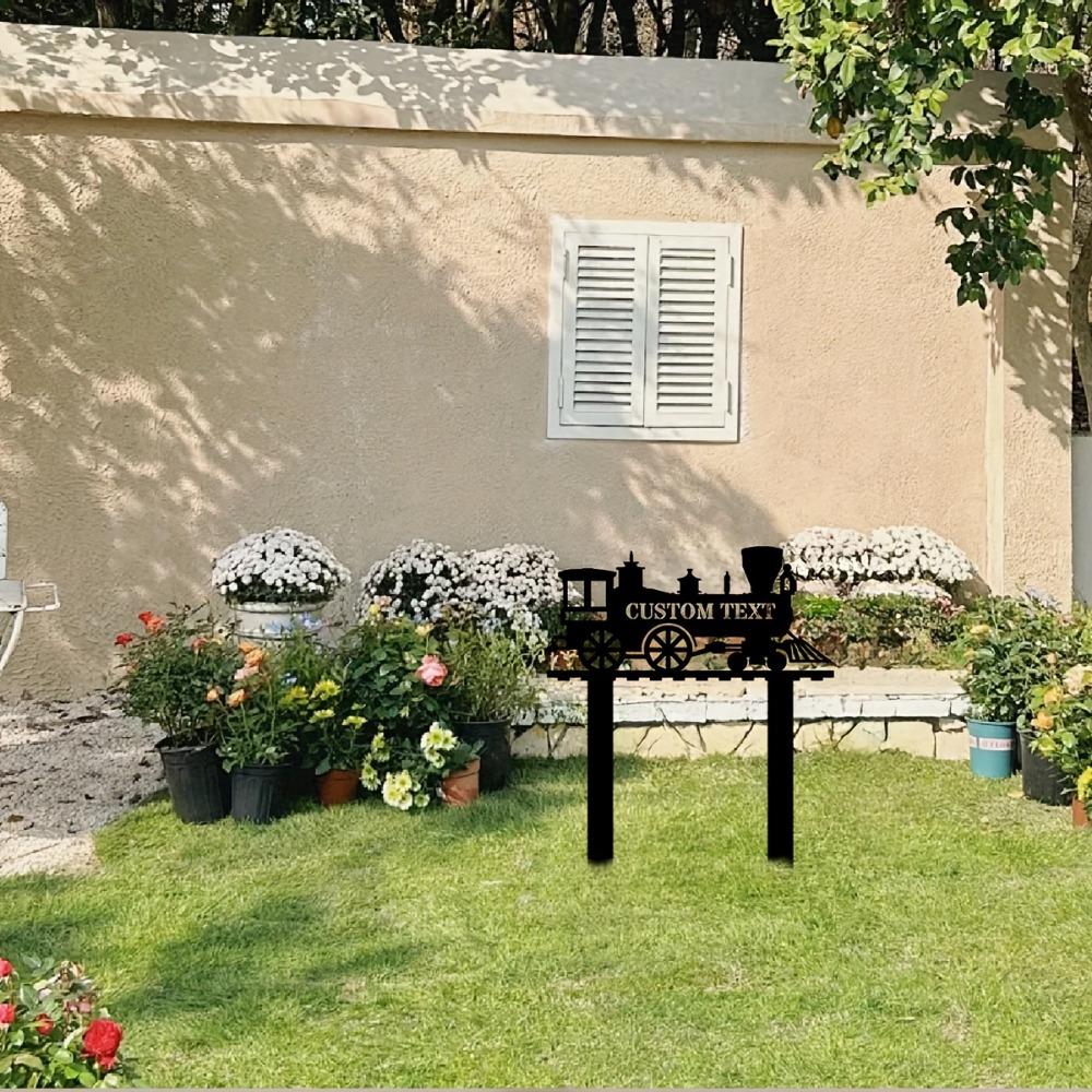 Estacas Personalizadas de Locomotora para Jardín Decoración de Césped de Acero Inoxidable para Festivales Cualquier Ocasión