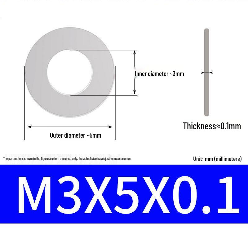 304 Stainless Steel Ultra-Thin Flat Washer, Thickness: 0.1/0.2/0.3/0.4/0.5 Mm, Sizes M1-M8