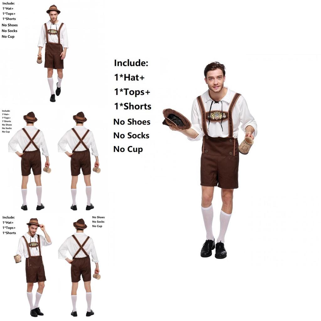 Stylish Men Oktoberfest Clothing Cosplay Costume Featuring Solid Shirt And Suspenders