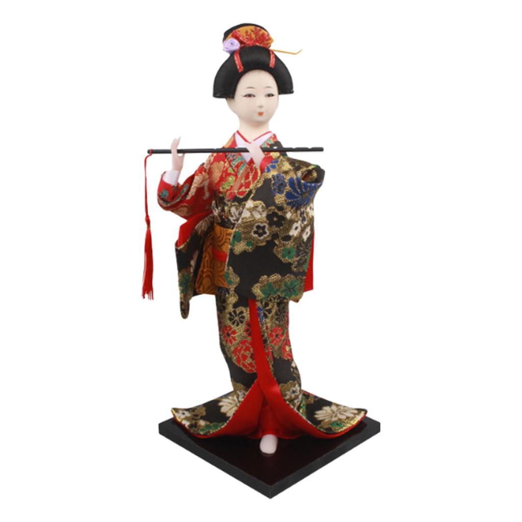 Ethnic Japanese Geisha Girl Statue Miniature Figurine Free Standing Kimono Doll Asian Geisha Doll for Home Office Decoration