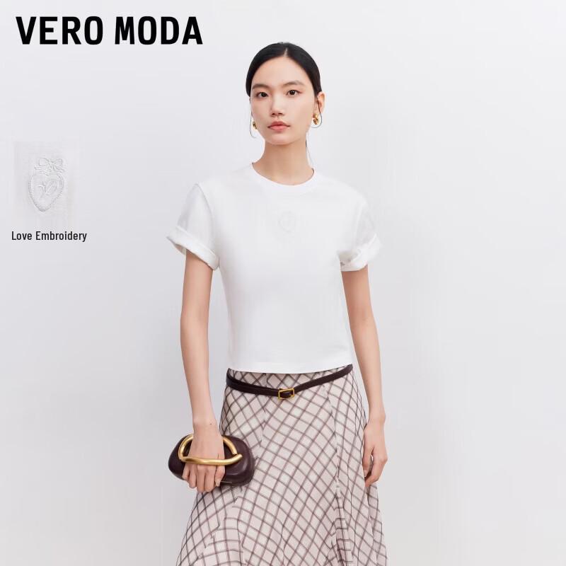 VEROMODA Women s Pure Cotton Heart Embroidered Short Sleeve T-shirt XL